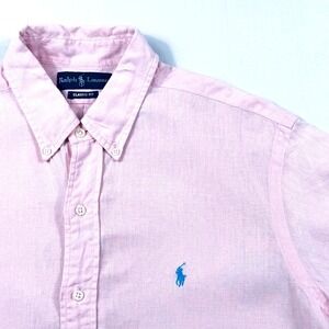 Ralph Lauren Shirt Mens Large 100% Linen Classic Fit Pink Casual Prep